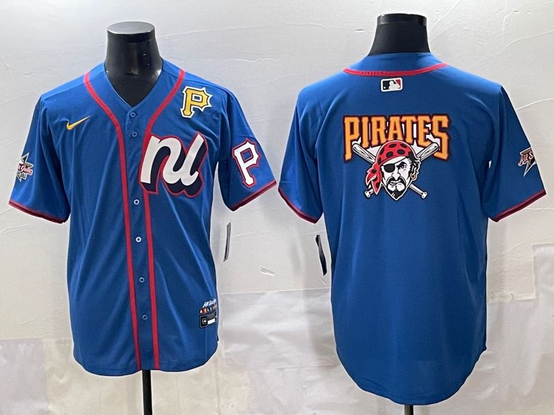 Men 2025 Pittsburgh Pirates Blank Blue All star Nike MLB Jersey style 4